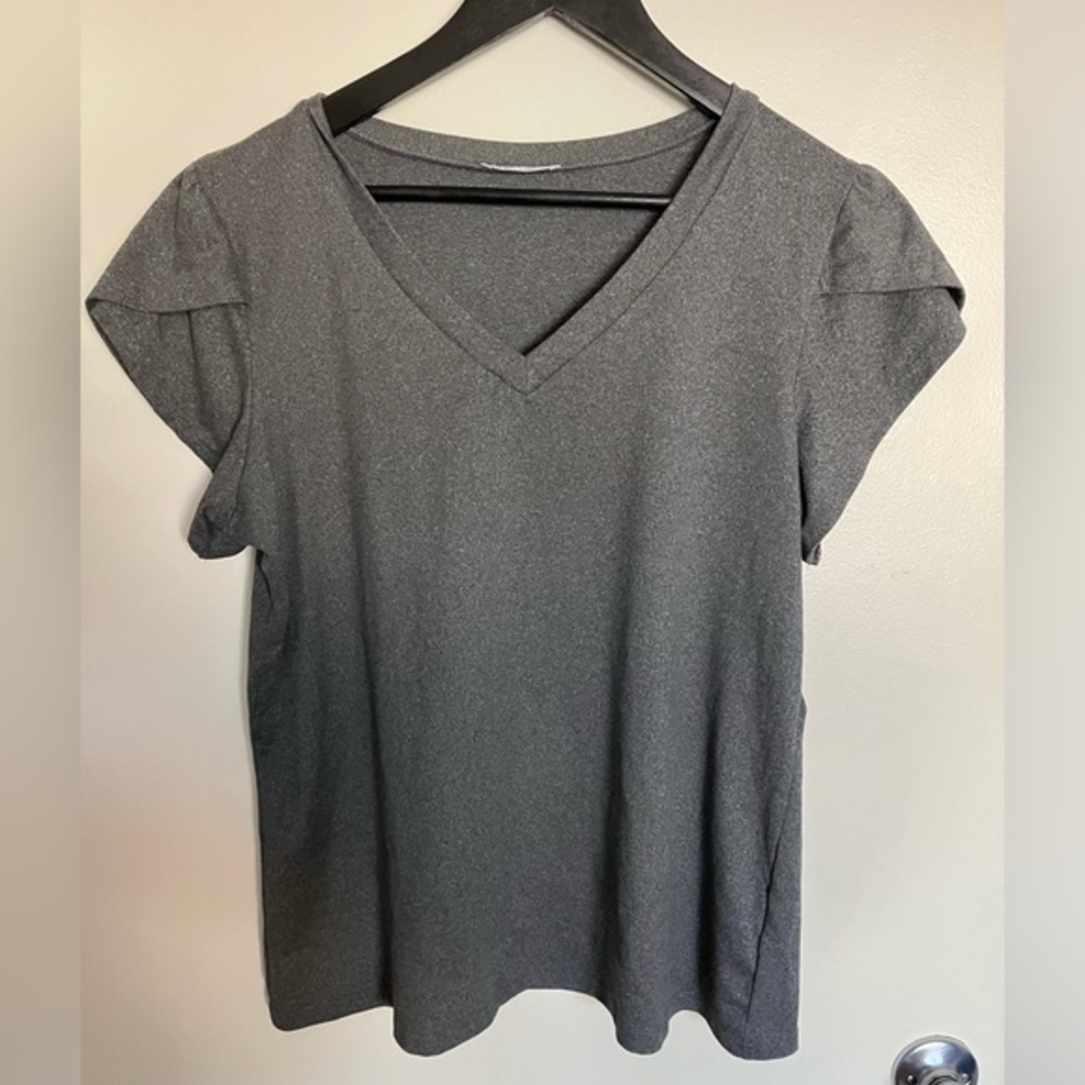 Ekouaer Gray V-Neck Women's Soft and cozy Petal Sleeve Top Size Large